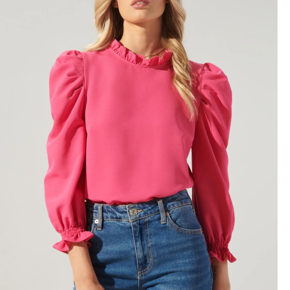 Sugarlips Go Getter Marla Ruffle Puff Sleeve Top Pink Size Medium